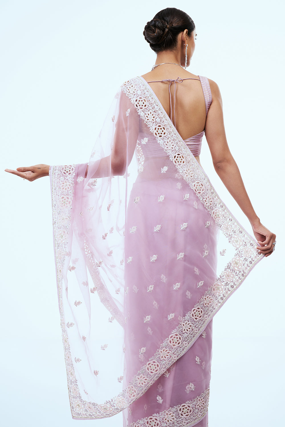 Lavender Tissue Saree with Stone Work