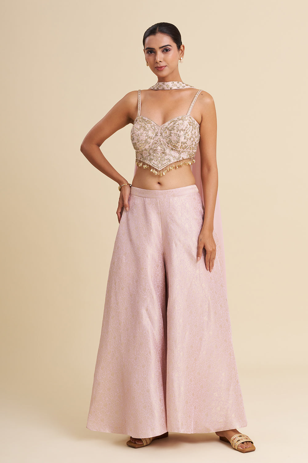 Lavender Viscose Brocade Indo-Western Set with Zardozi Work