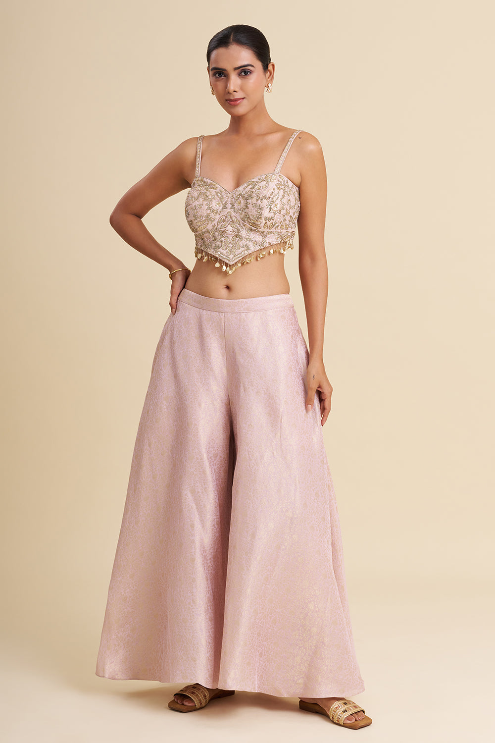 Lavender Viscose Brocade Indo-Western Set with Zardozi Work