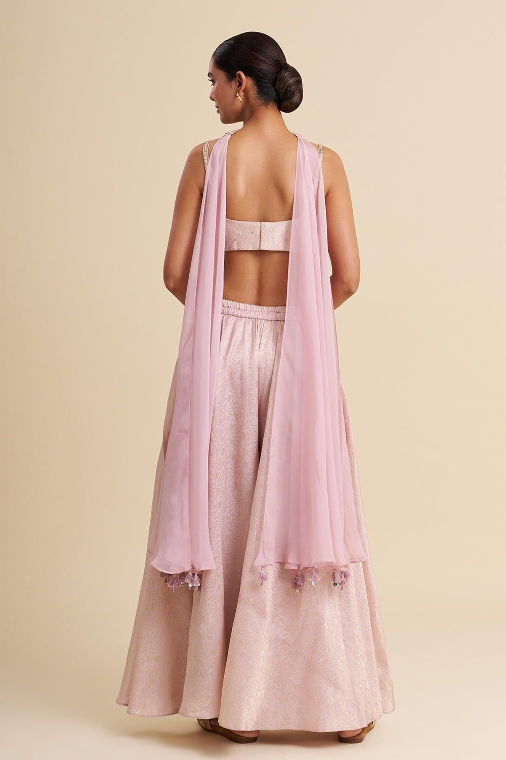 Lavender Viscose Brocade Indo-Western Set with Zardozi Work