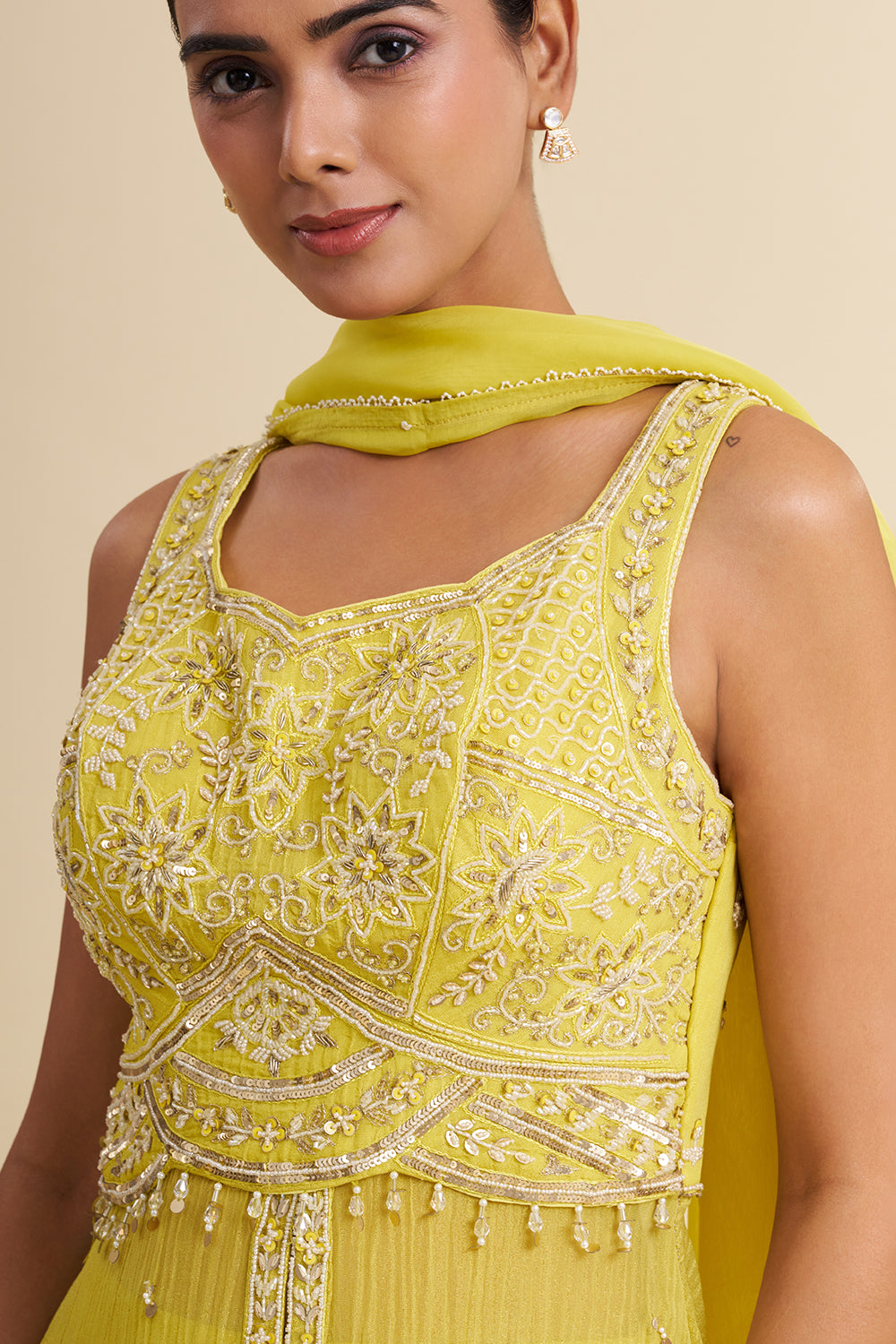 Lemon Yellow Georgette Shimmer Anarkali with Gota Patti Work