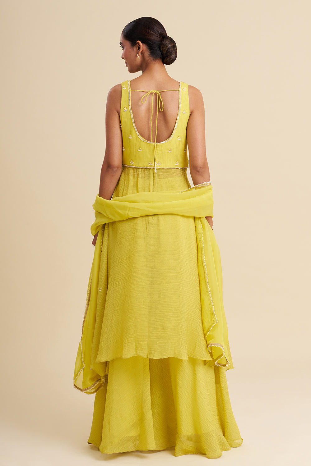 Lemon Yellow Georgette Shimmer Anarkali with Gota Patti Work