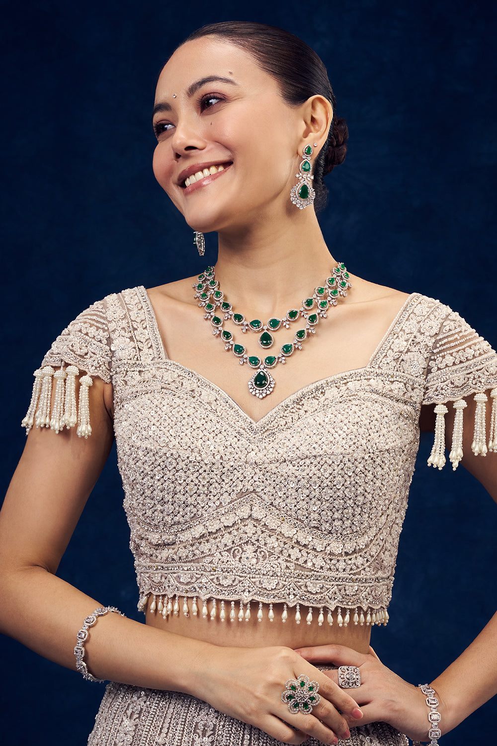 Light Beige Net Lehenga with Cutdana and Sequins Handwork