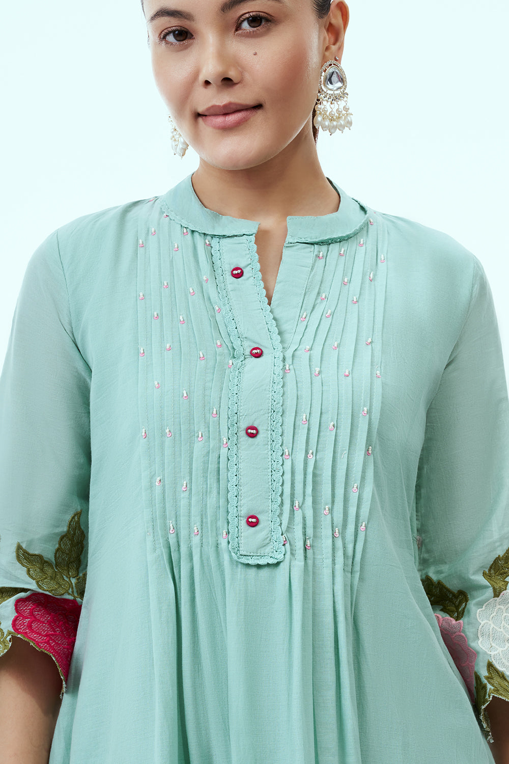 Light Blue Mul Cotton Coord Set with Resham Embroidery
