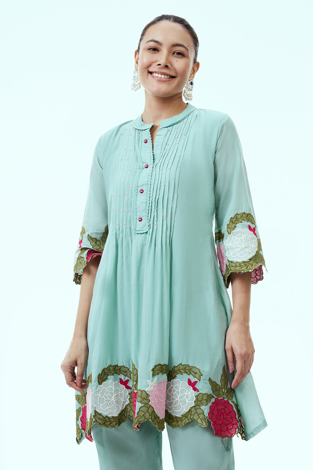 Light Blue Mul Cotton Coord Set with Resham Embroidery