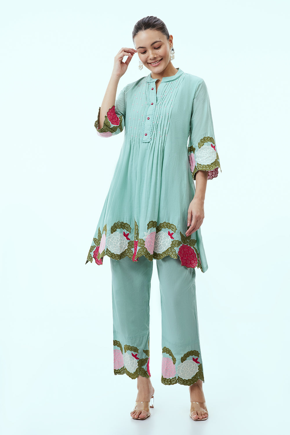 Light Blue Mul Cotton Coord Set with Resham Embroidery