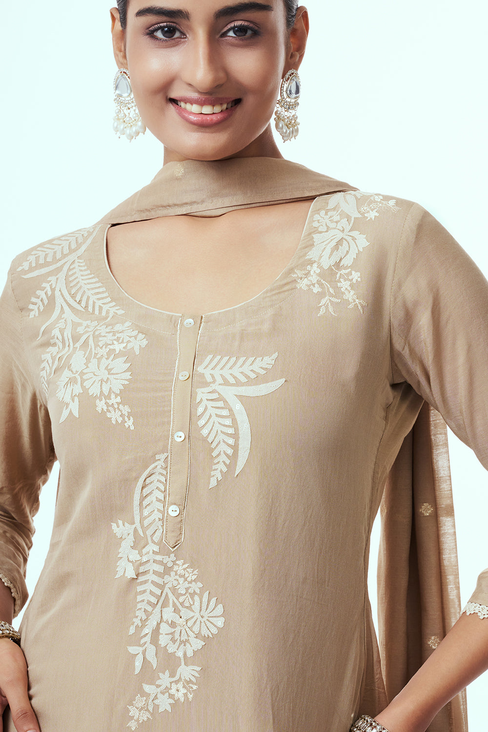 Light Brown Tissue Kurta Set with Sequin Work