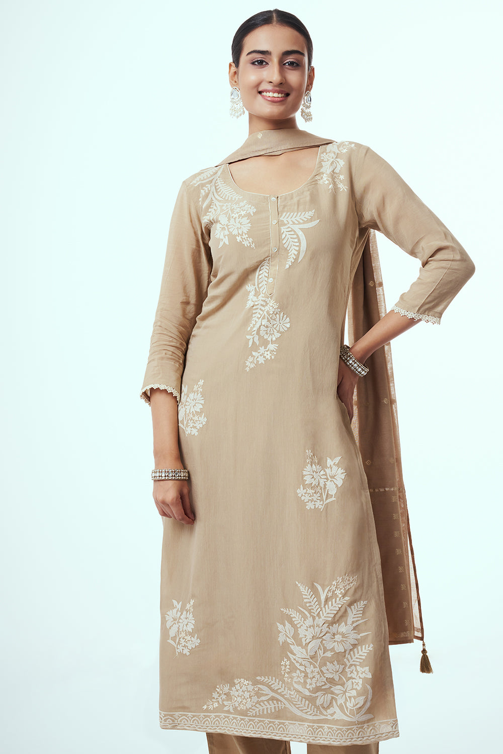 Light Brown Tissue Kurta Set with Sequin Work