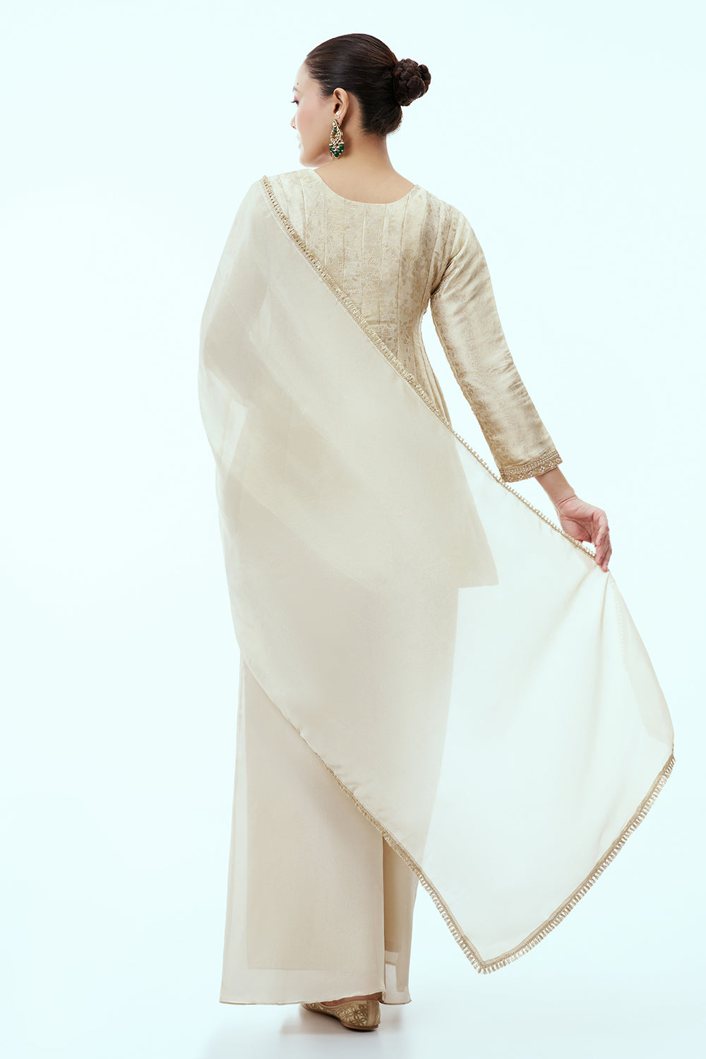 Light Gold Banarasi Brocade Peplum Palazzo Set with Zardosi Work