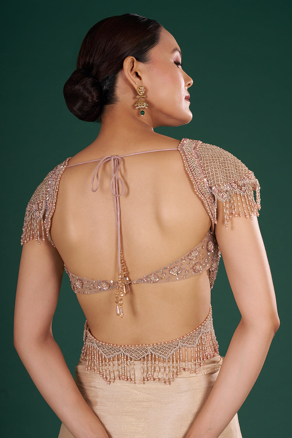 Light Gold Shimmer Crush Chiffon Saree with Cutdana Embroidery