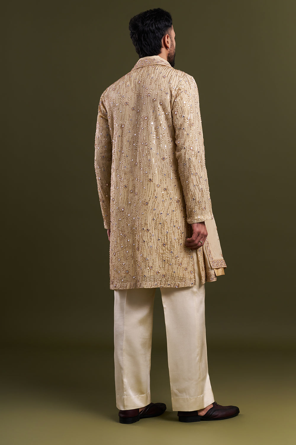Light Gold Georgette Embellished Men’s Kurta Set