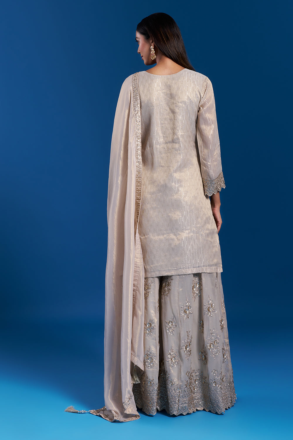 Light Gold Kurta Sharara Set with Zardozi Work