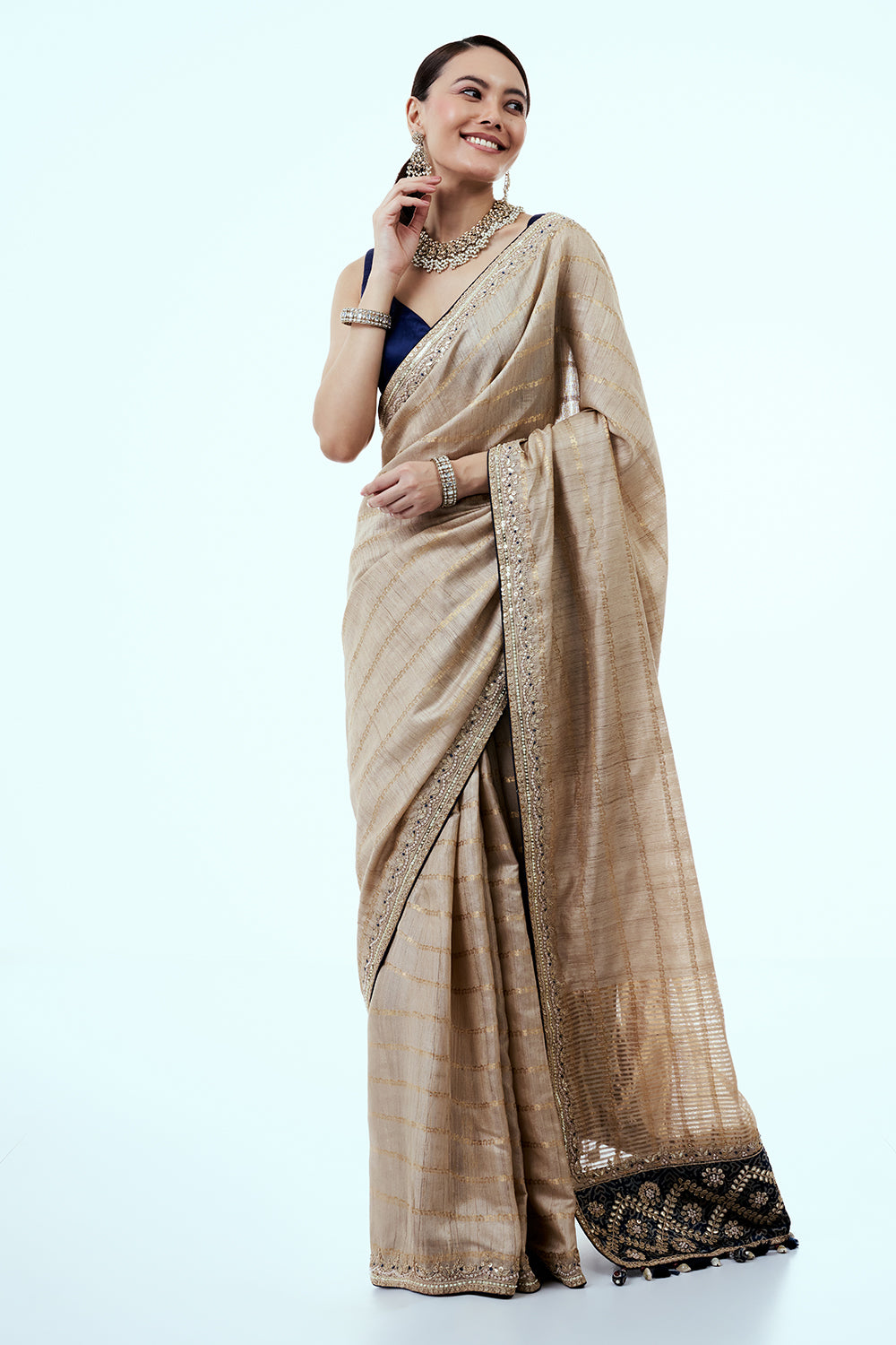 Light Gold Matka Silk Saree with Zari Work