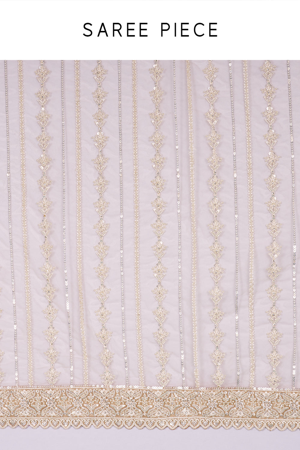 Light Gold Net Saree with Sequin Embroidery and Stitched Blouse