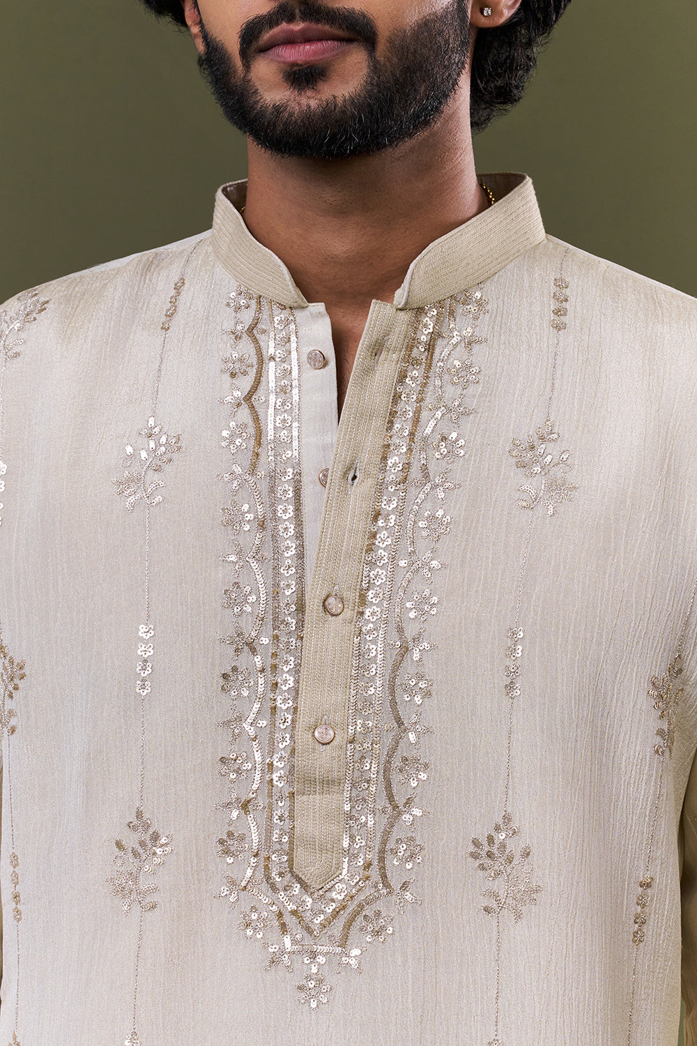 Light Gold Tissue Silk Dori Zari Embellished Kurta Set