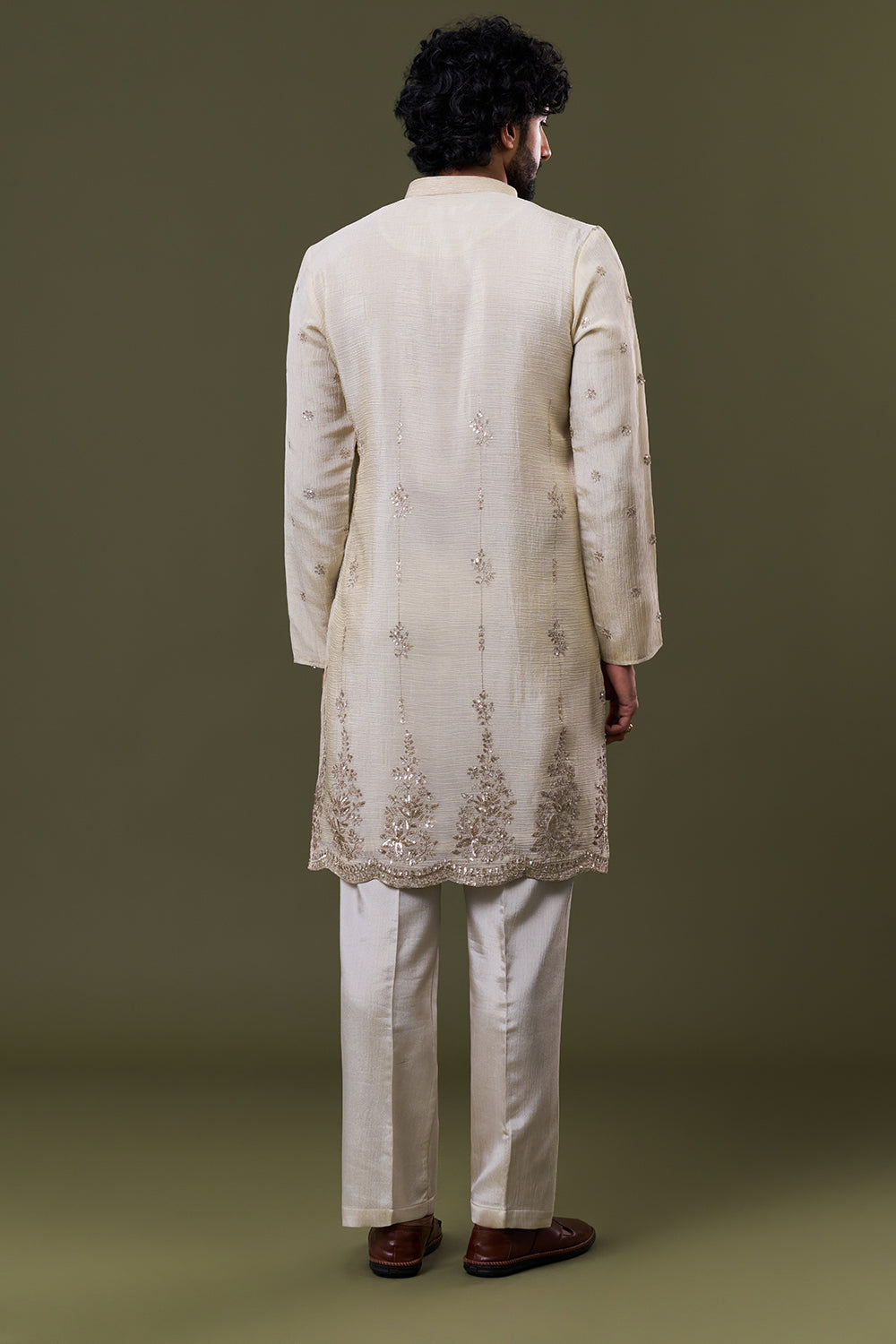 Light Gold Tissue Silk Dori Zari Embellished Kurta Set