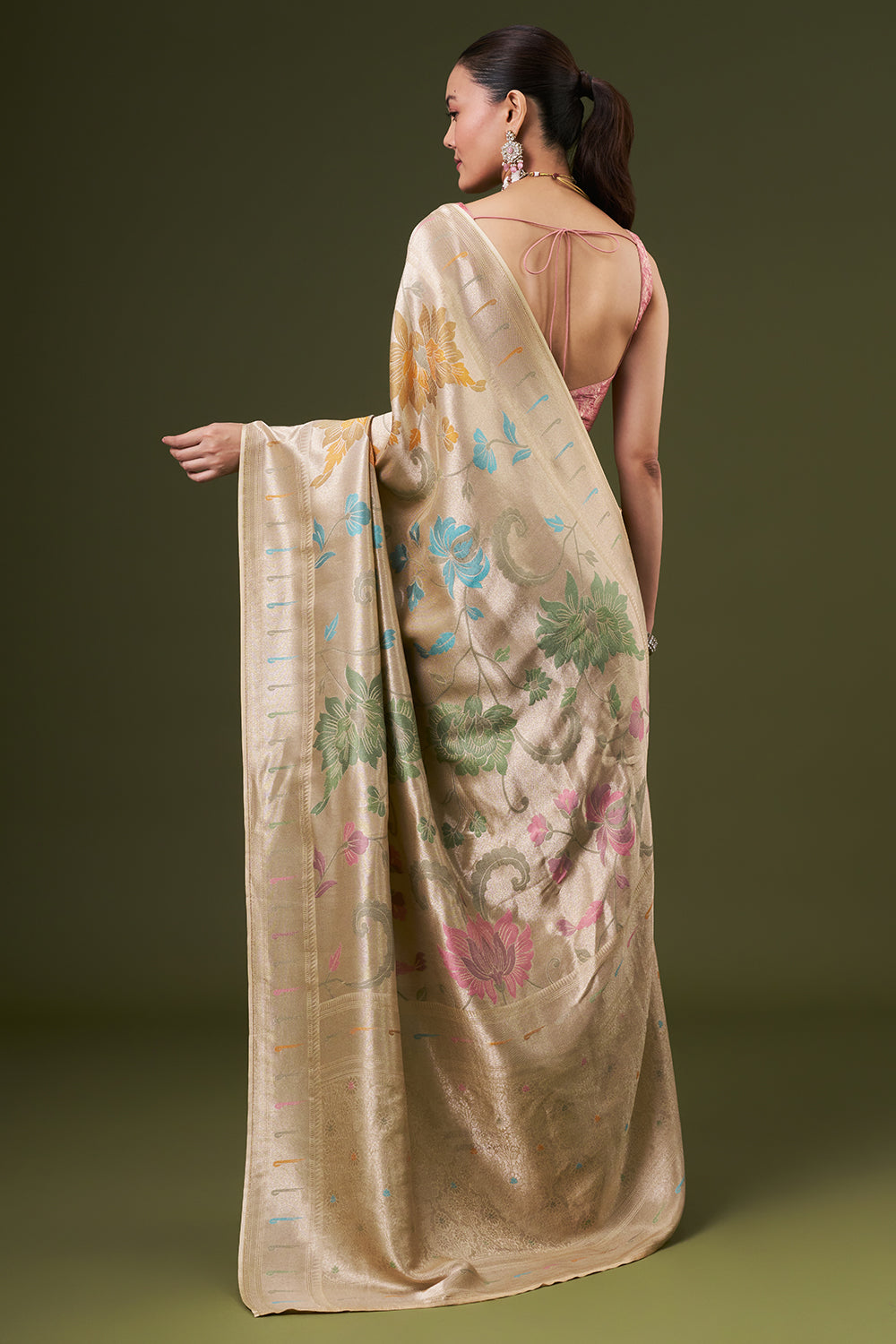 Light Golden Dola Silk Saree with Zardosi Work