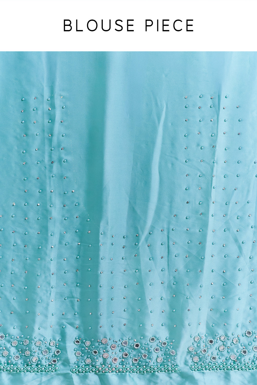 Light Green Satin Saree With Mirror and Pearl Detailing
