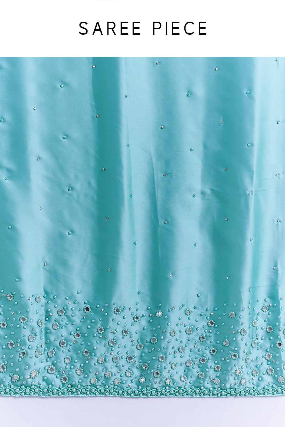 Light Green Satin Saree With Mirror and Pearl Detailing