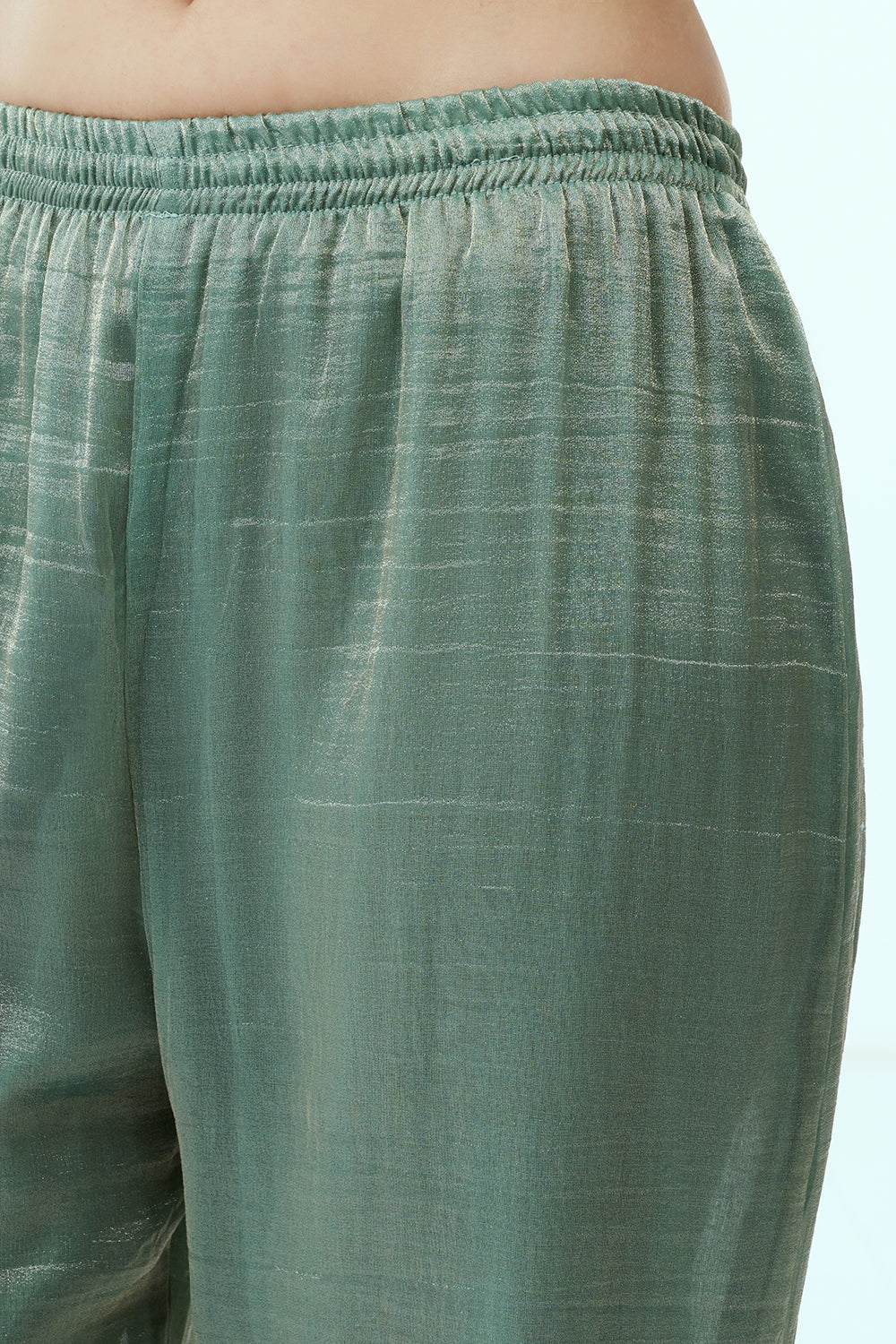 Light Green Tissue Kurta Set with Aari Embroidery