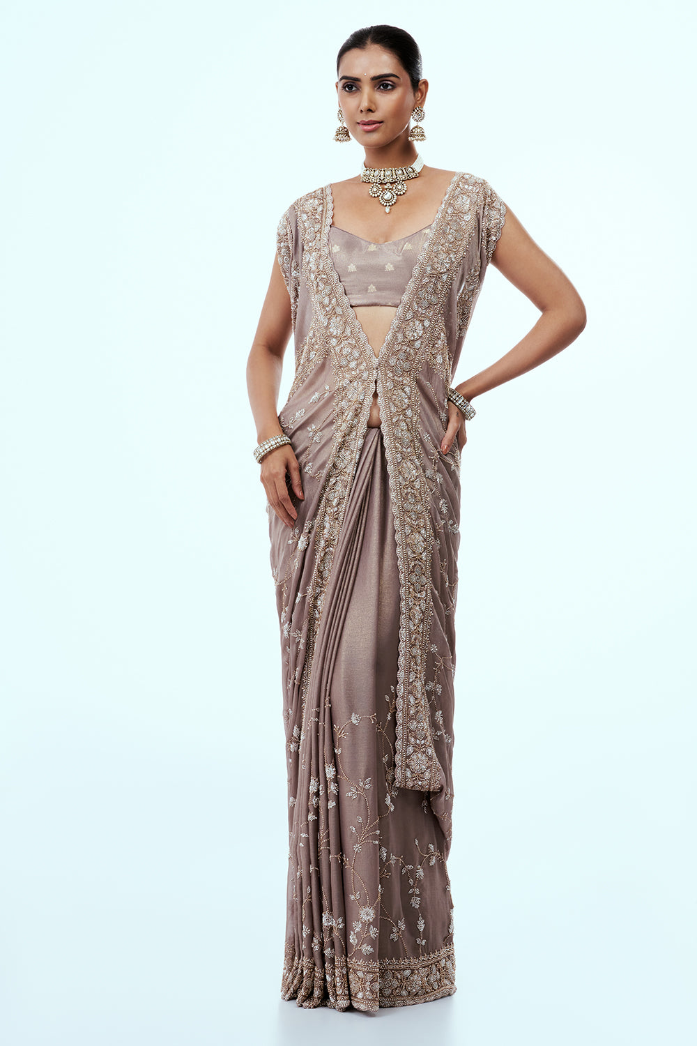 Light Mauve Cotton Silk Saree with Cutdana Work