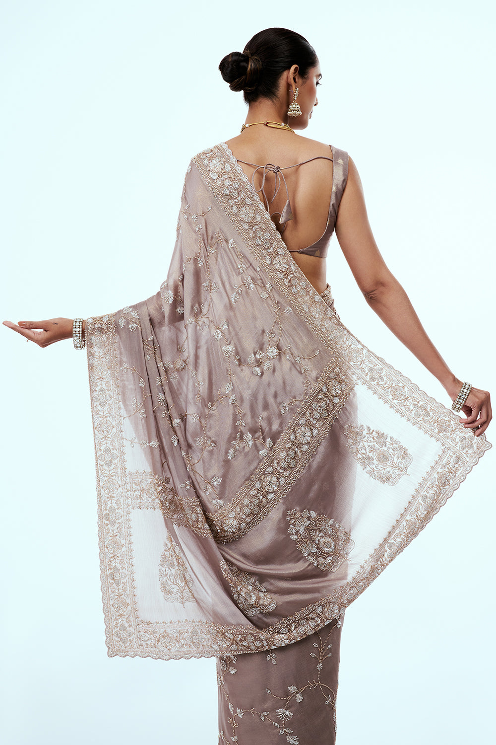 Light Mauve Cotton Silk Saree with Cutdana Work