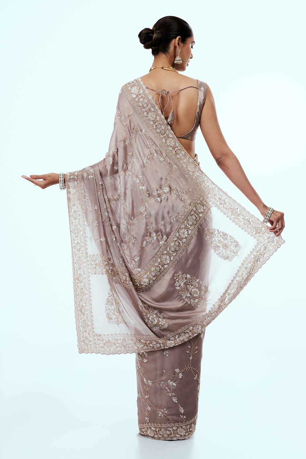 Light Mauve Cotton Silk Saree with Cutdana Work