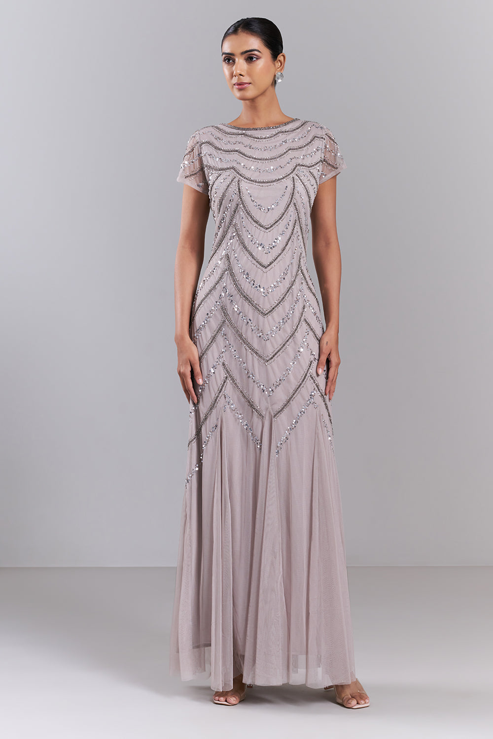 Light Mauve Embellished Net Gown