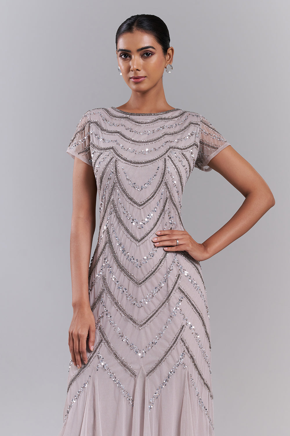 Light Mauve Embellished Net Gown