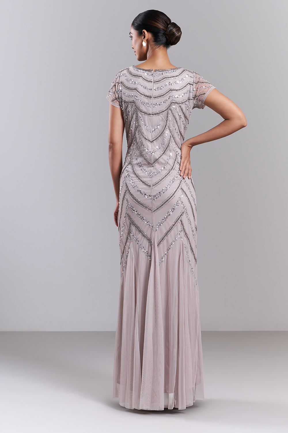 Light Mauve Embellished Net Gown