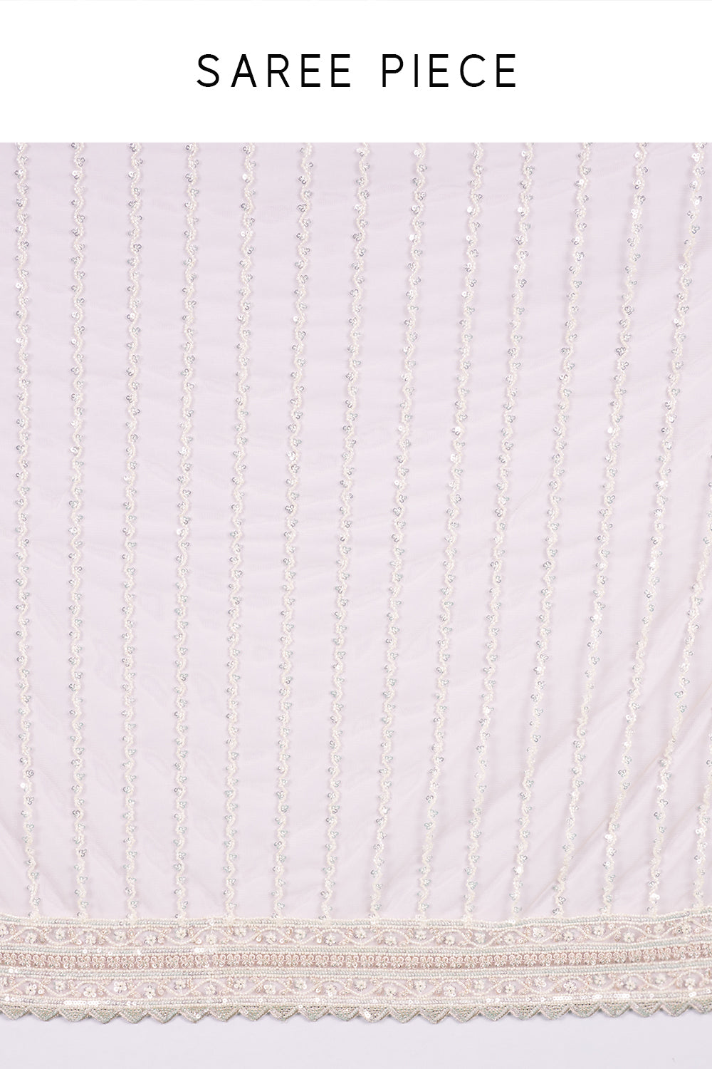 Champagne Net Embroidered Saree with Stripe Pattern and Stitched Blouse