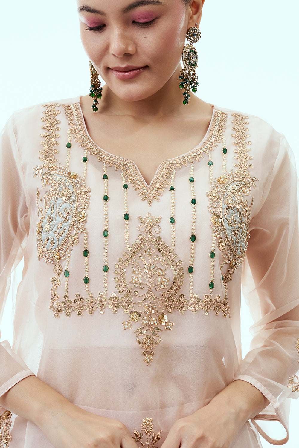 Light Peach Organza Short Kurti with Palazzo pants
