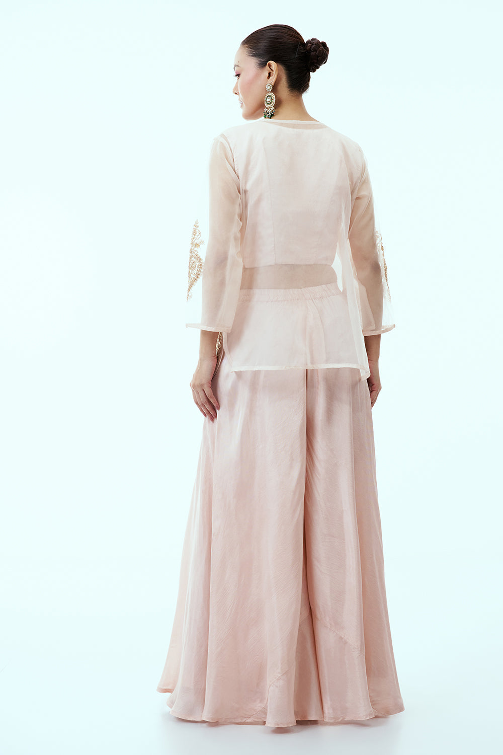 Light Peach Organza Short Kurti with Palazzo pants