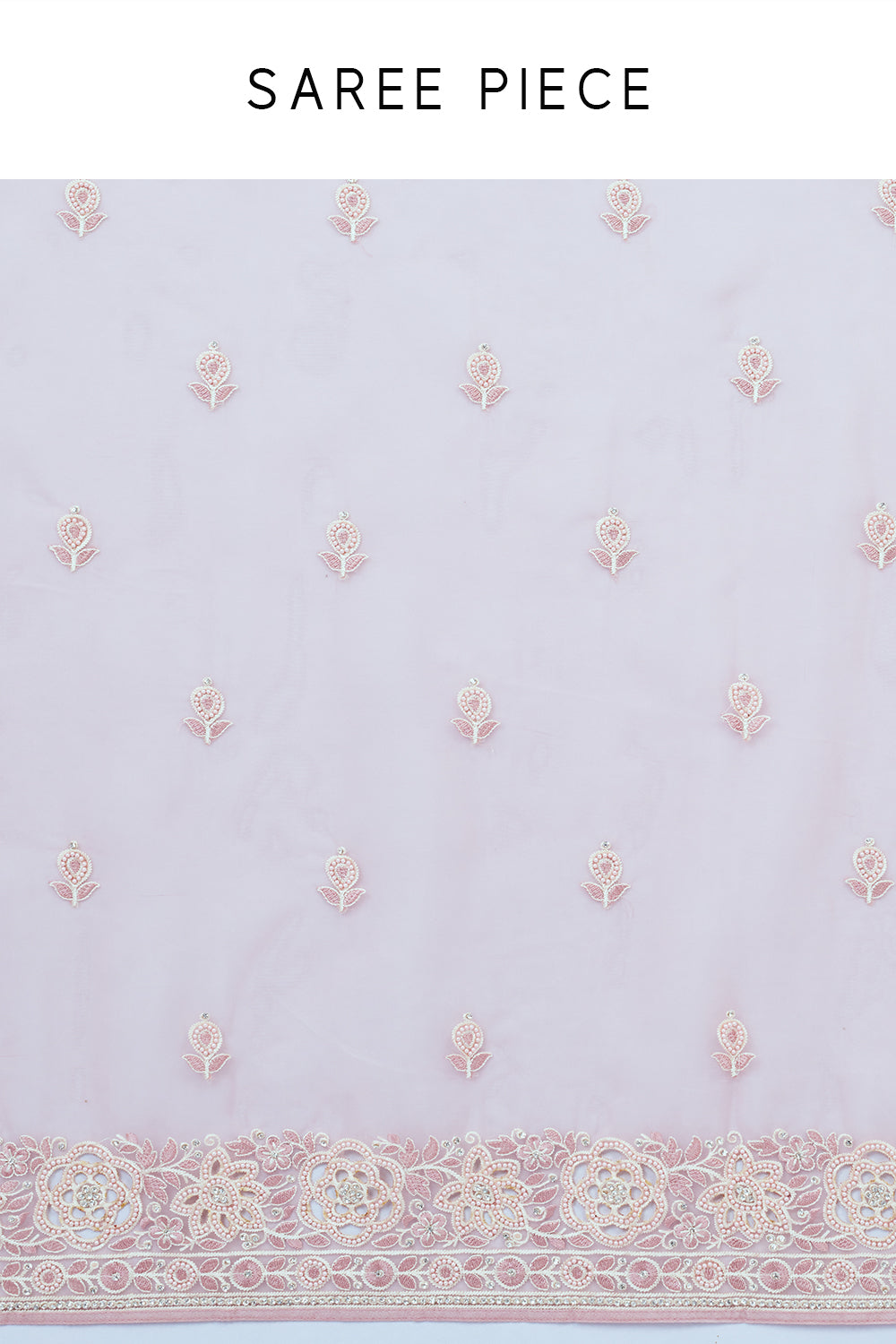 Light Pink Organza Embroidered Saree with Stone Work