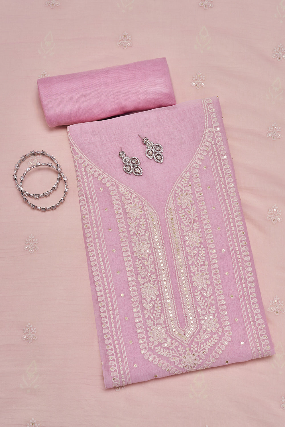 Light Pink Resham Embroidered Unstitched Suit Set