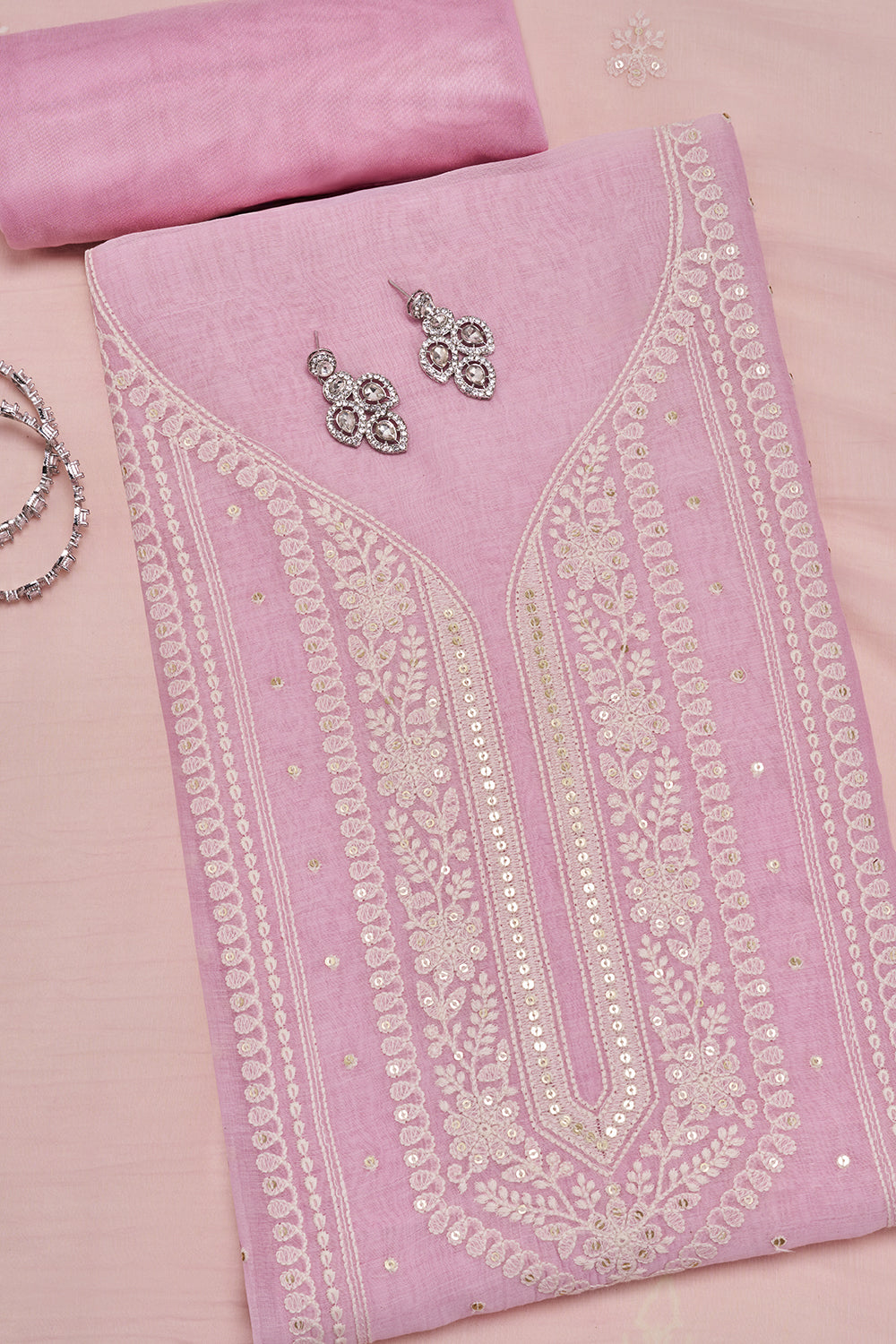 Light Pink Resham Embroidered Unstitched Suit Set