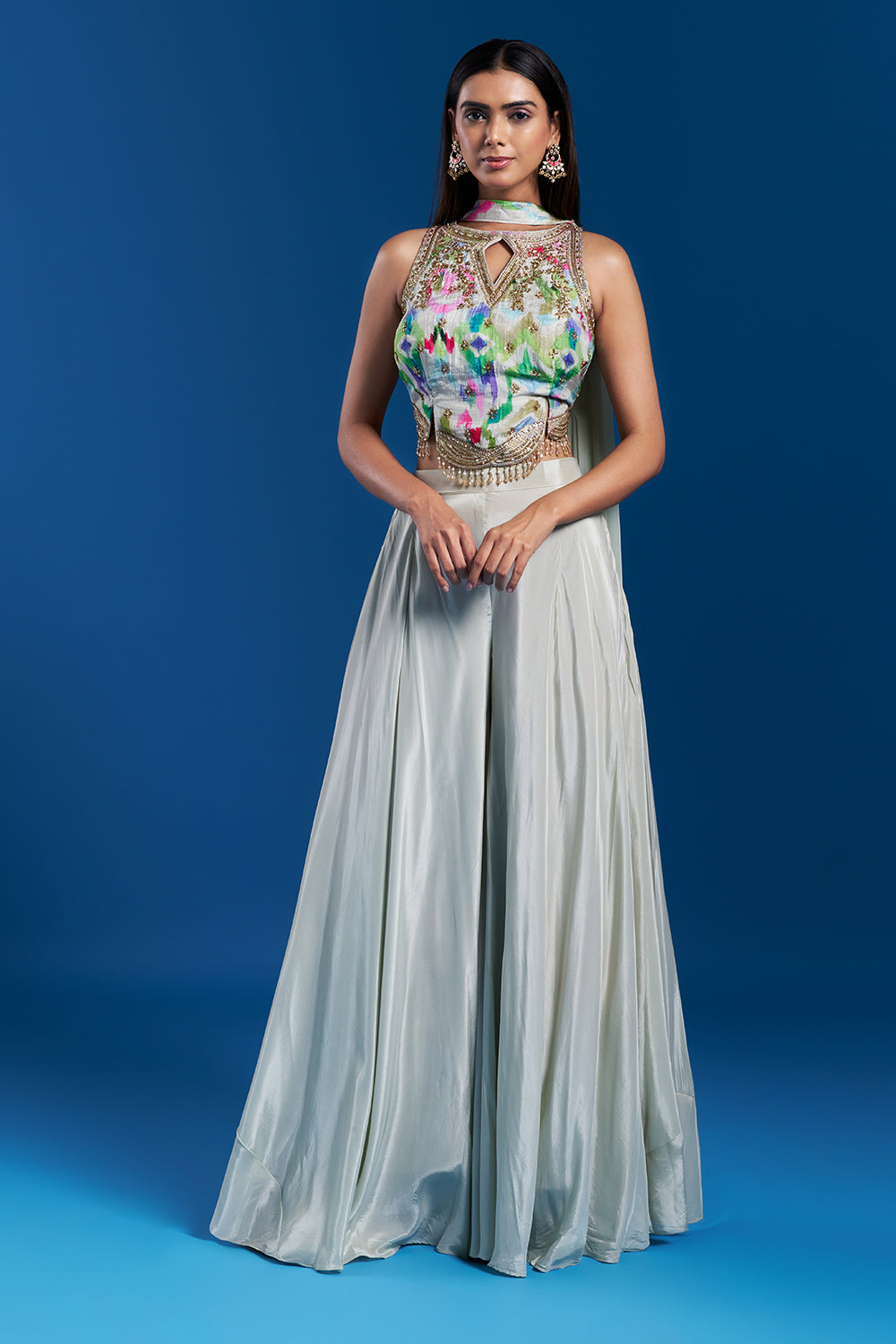 Light Pista Green Palazzo Set with Cutdana Work