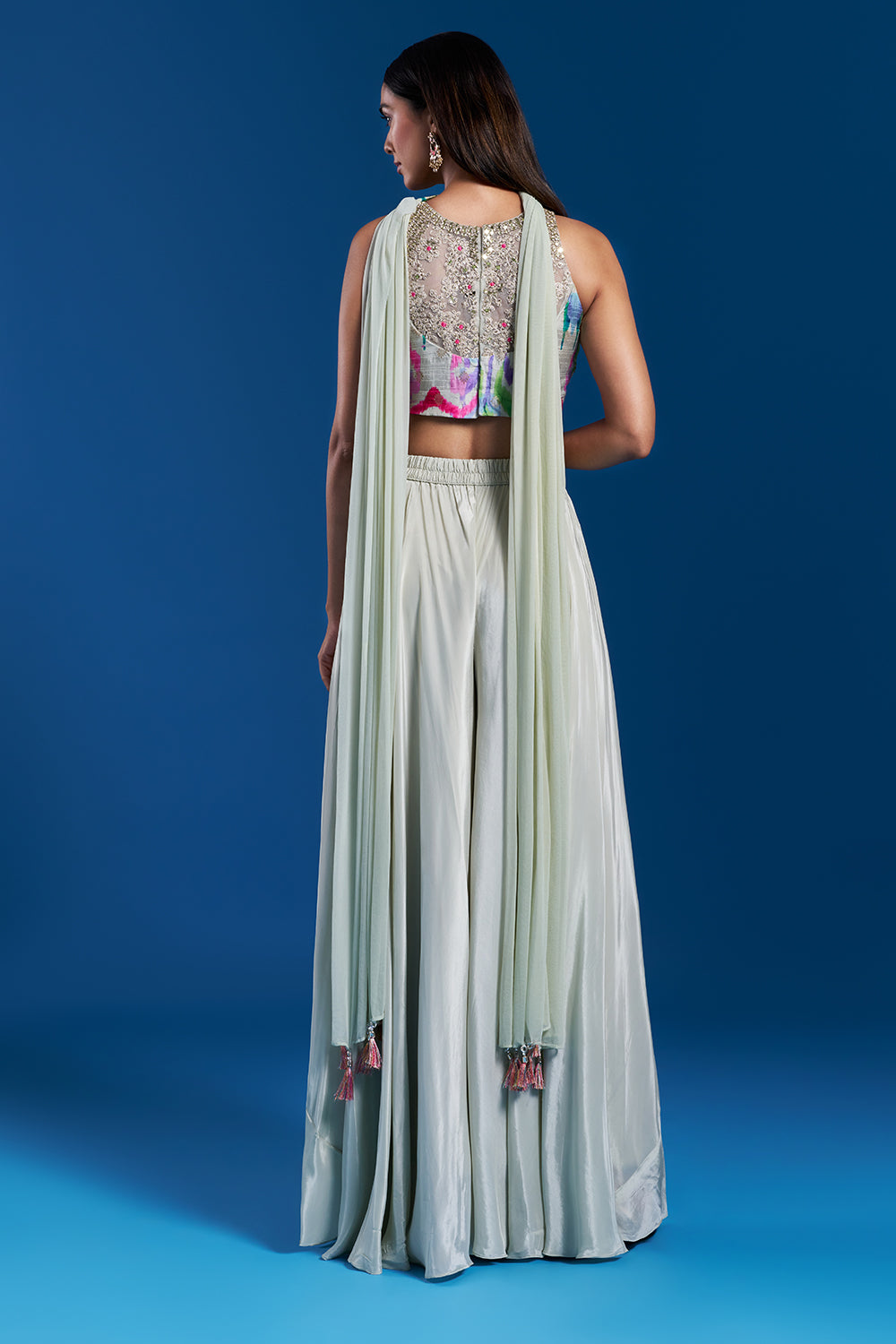 Light Pista Green Palazzo Set with Cutdana Work
