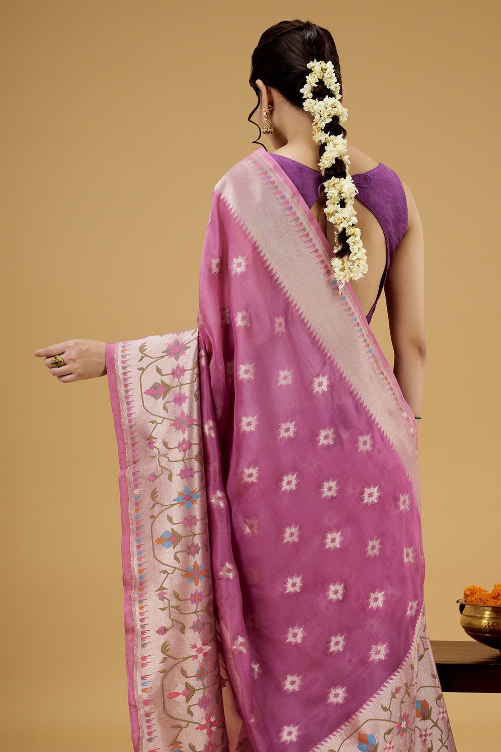 Light Wine Colored Tissue Saree with Thread Work