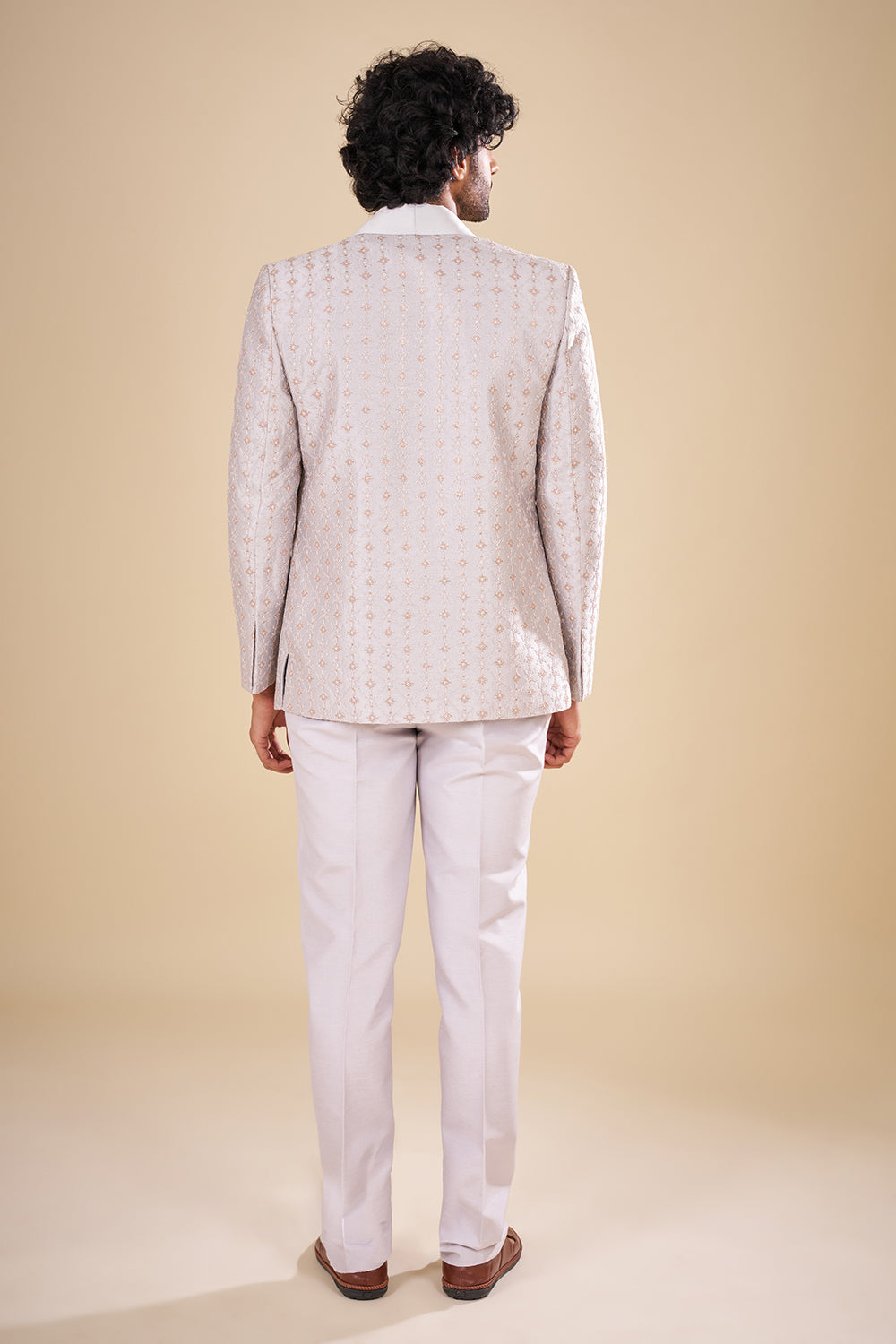 Lilac and Silver Satin Jacket Set with Sequin Work