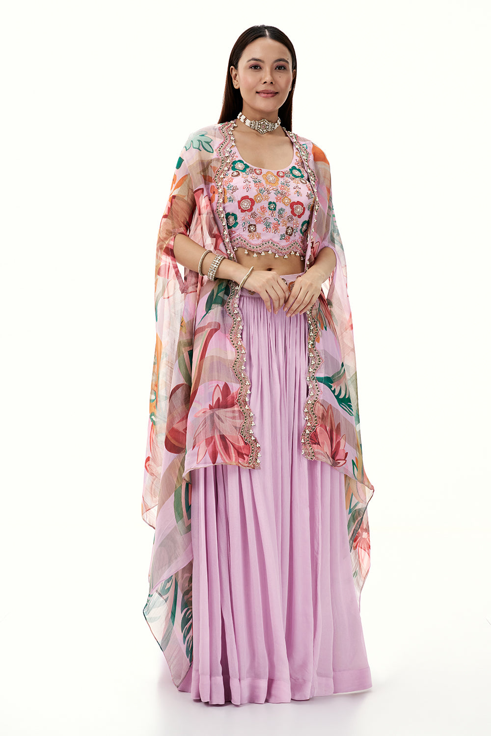 Lilac Chinon Set with Resham and Zardosi Work