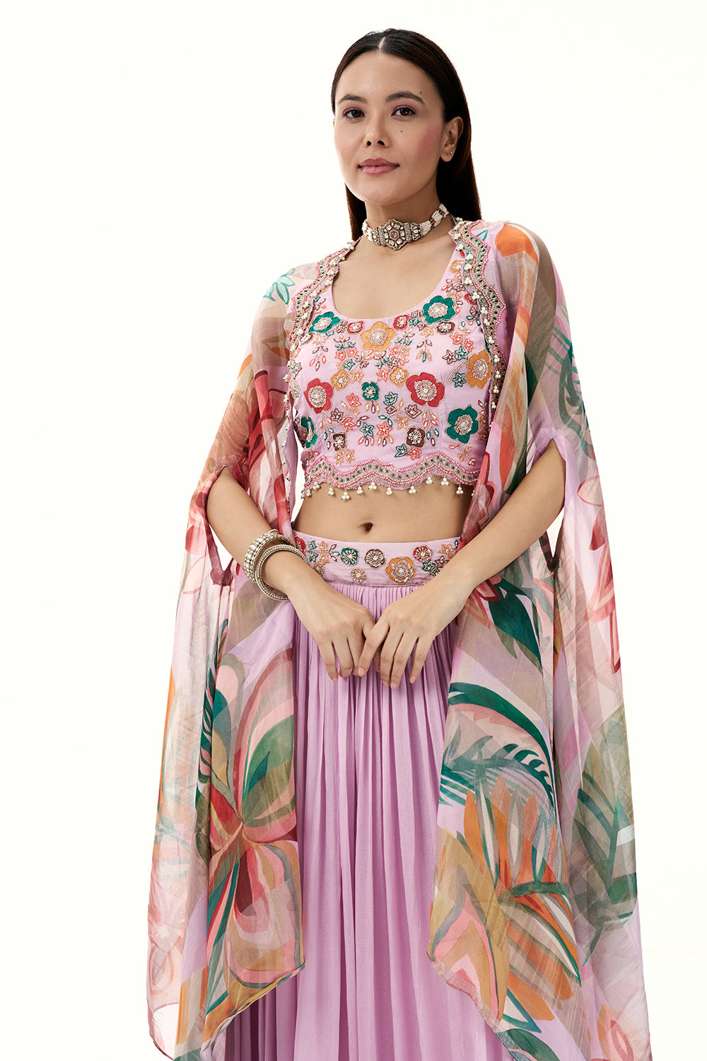 Lilac Chinon Set with Resham and Zardosi Work