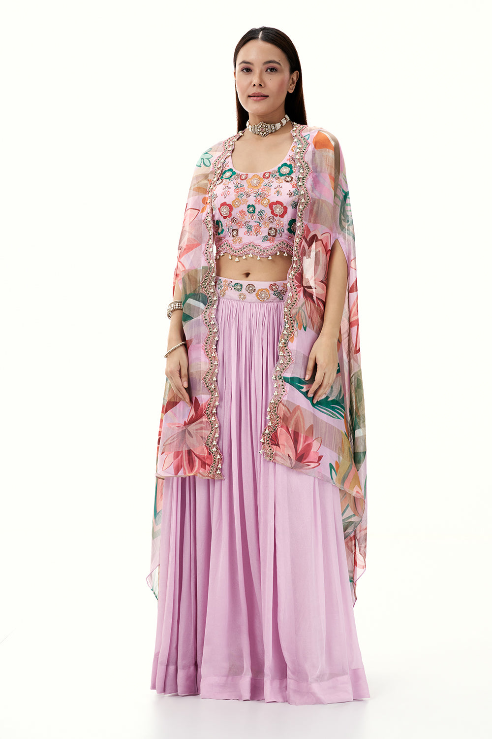 Lilac Chinon Set with Resham and Zardosi Work