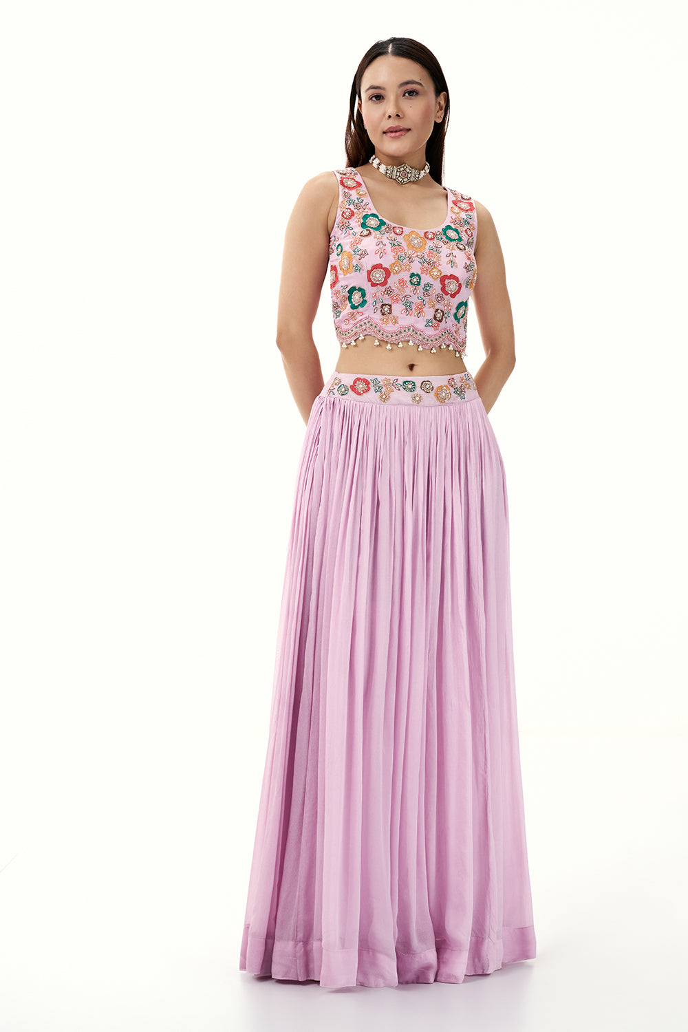 Lilac Chinon Set with Resham and Zardosi Work