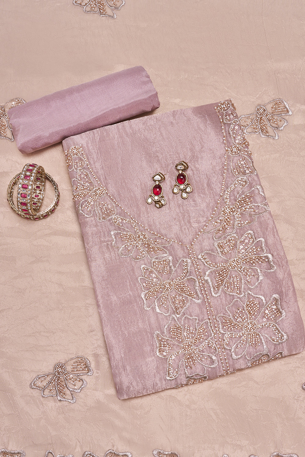 Lilac Floral Embroidered Unstitched Suit Set