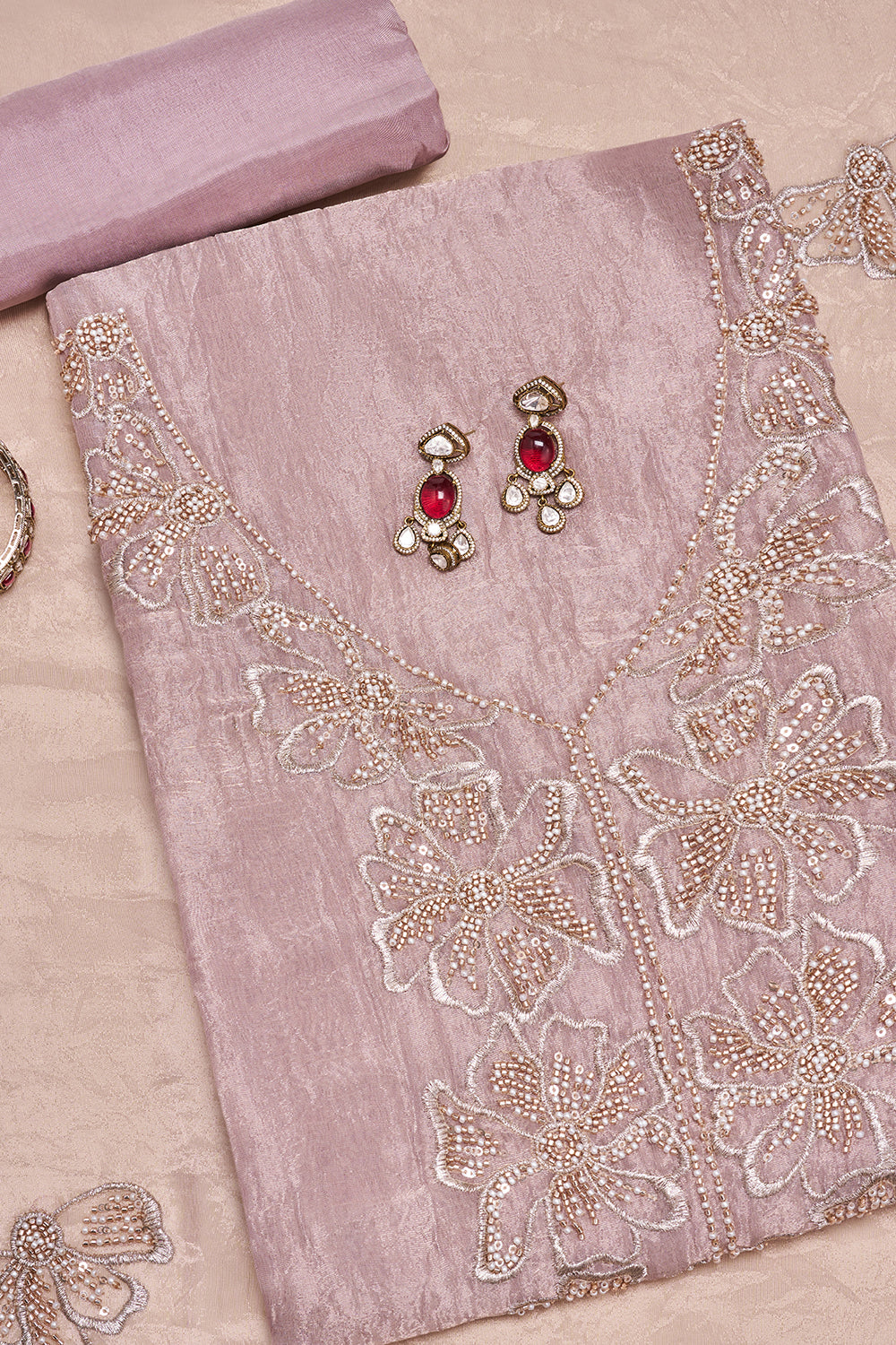 Lilac Floral Embroidered Unstitched Suit Set