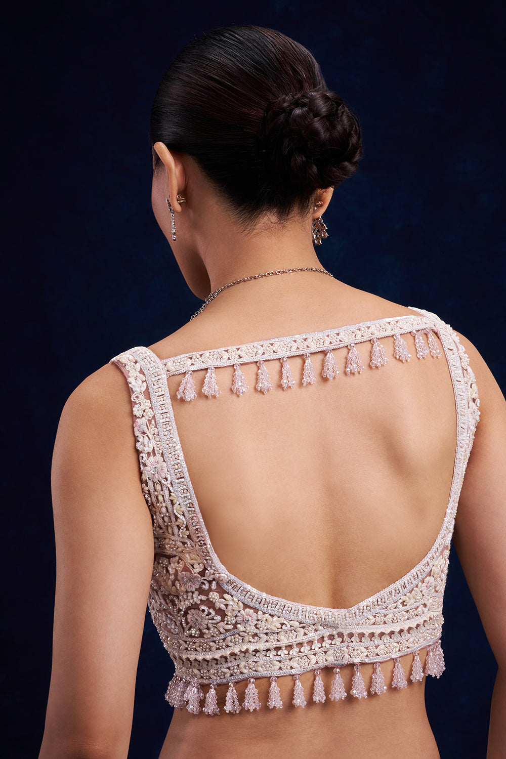 Lilac Net Bridal Lehenga with Pearl and Cutdana Work