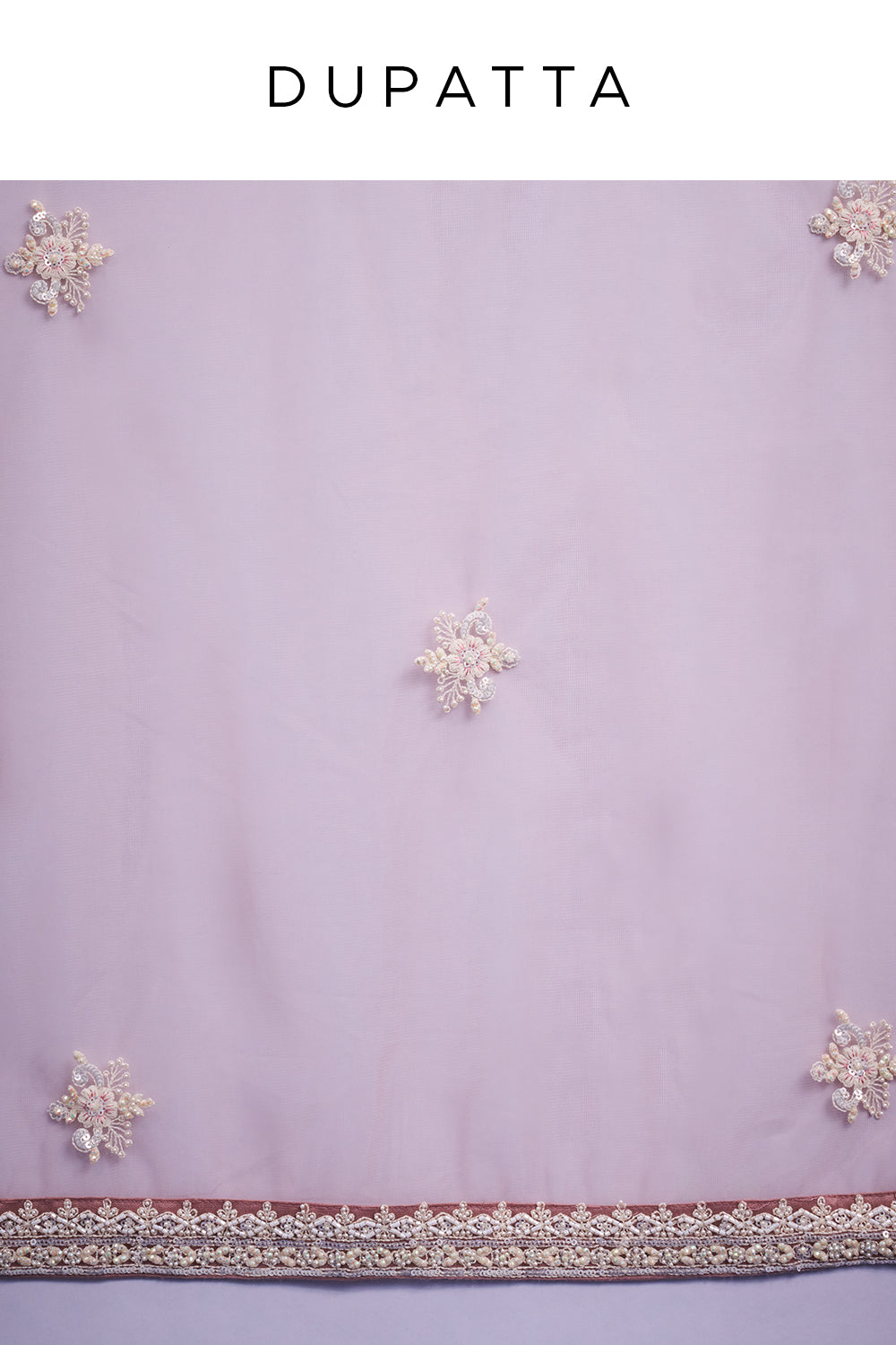 Lilac Net Bridal Lehenga with Pearl and Cutdana Work