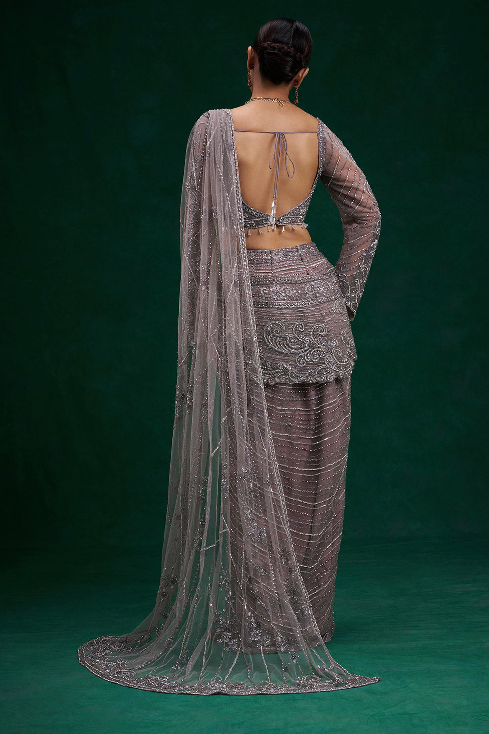 Lilac Net Ready Pleated Saree with Cutdana, Sequin and Bead Work
