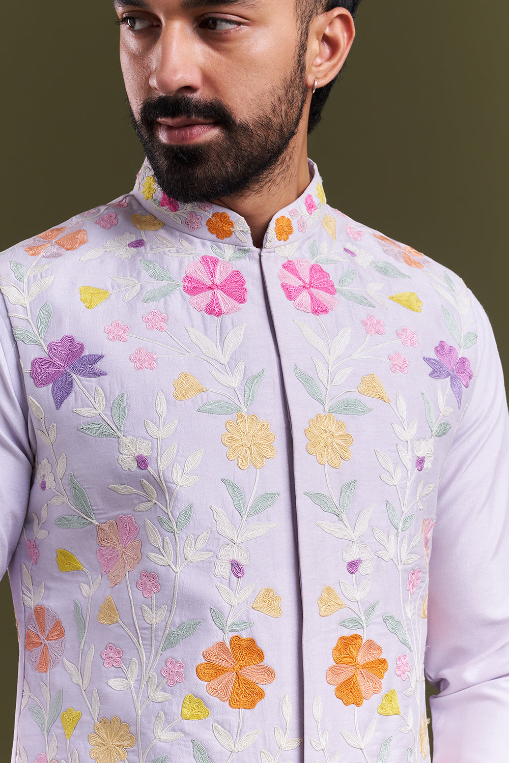 Lilac Nokia Silk Dori Work Men's Kurta with Jacket